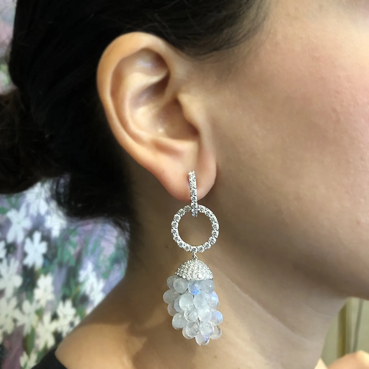 Moonstone Diamond Gold Chandelier Drop Earrings