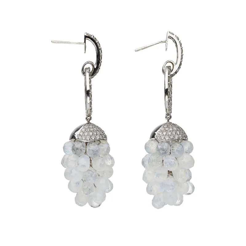 Moonstone Diamond Gold Chandelier Drop Earrings