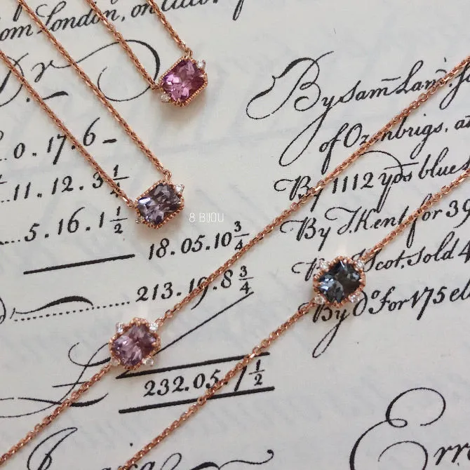 PETITE VINTAGE・18K ROSE GOLD SPINEL & DIAMOND NECKLACE