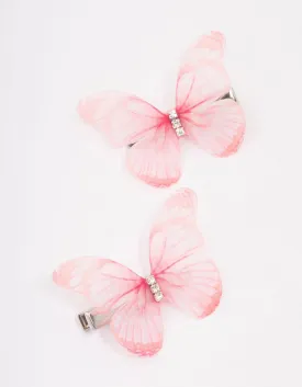 Pink Diamante Butterfly Hair Clip Pack