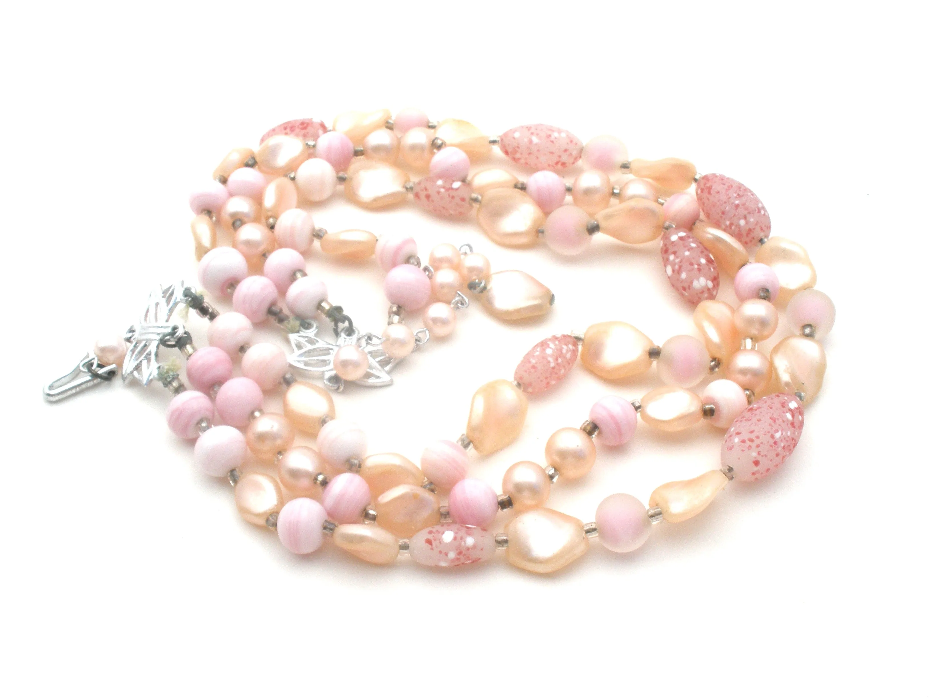 Pink Triple Strand Glass Bead Necklace