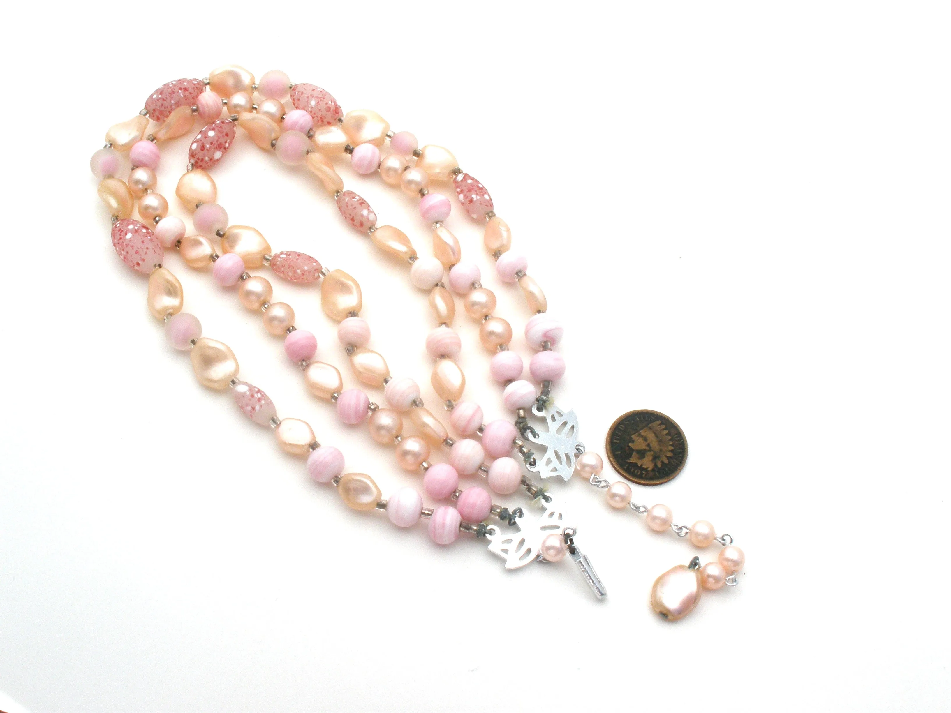 Pink Triple Strand Glass Bead Necklace