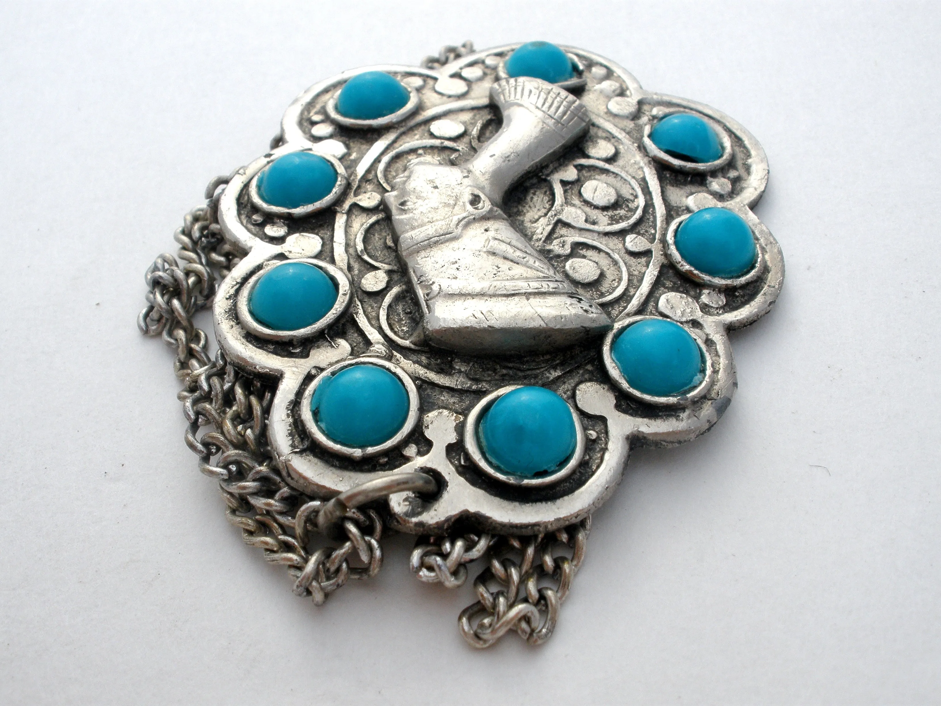 Queen Neferiti Silver Pendant Necklace Vintage