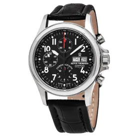 Revue Thommen 17081.6537 'Pilot' Black Dial Black Leather Strap Chronograph Swiss Automatic Watch