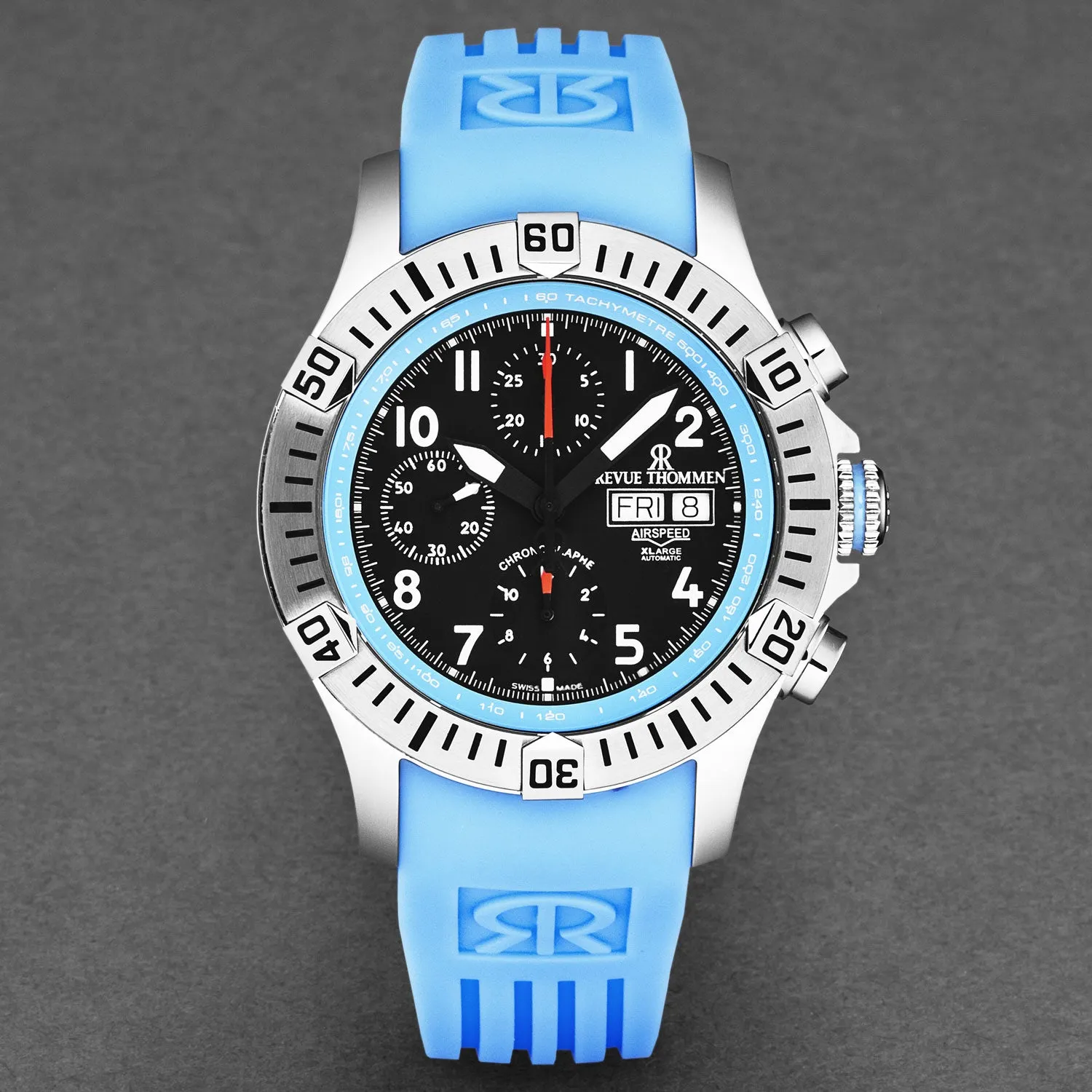 Revue Thommen Men's 'Air speed' Black Dial Blue Rubber Strap Automatic Watch 16071.6735