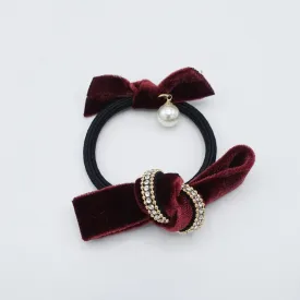 rhinestone velvet double bow knot hair elastic tie ponytail holder