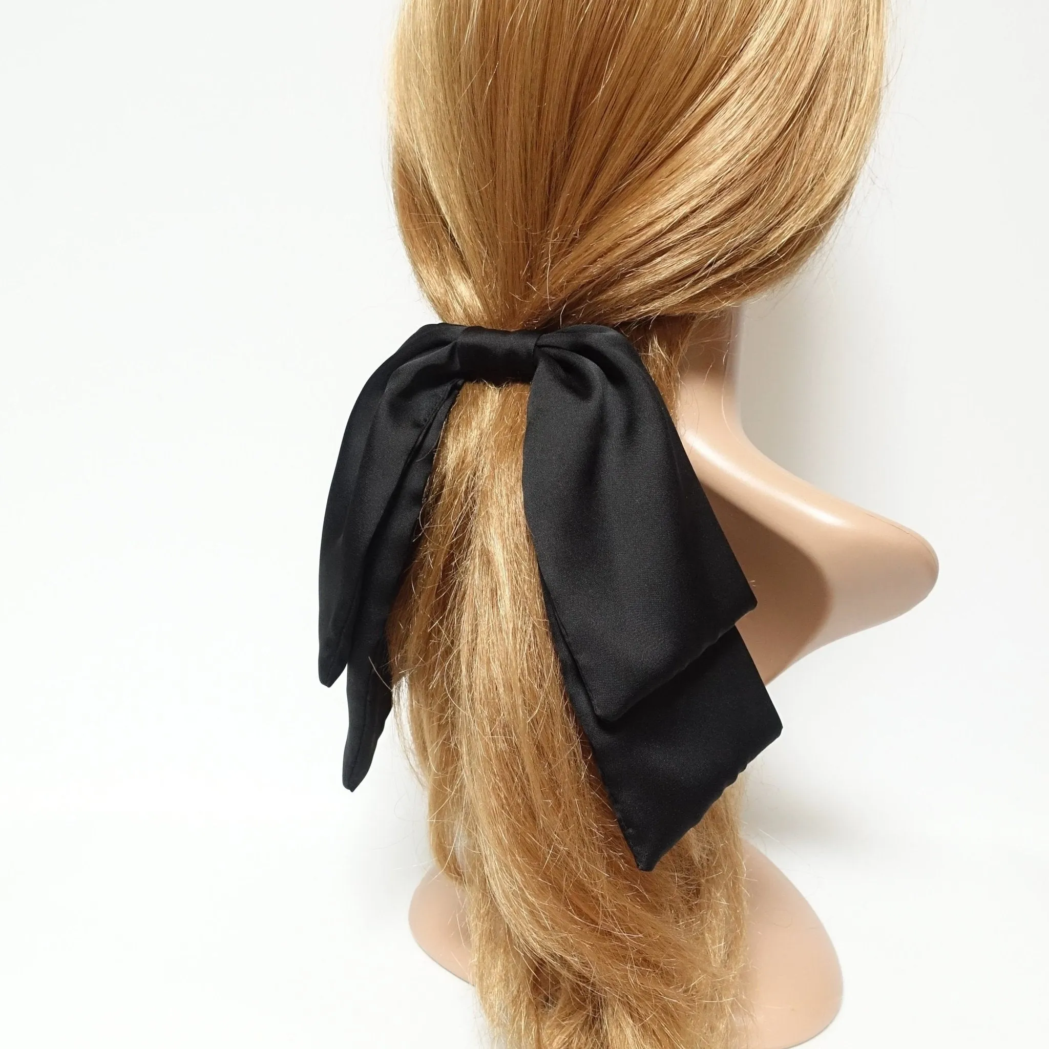 satin vertical layered hair bow glossy style fabric droopy bow french barrette hair accessory for women