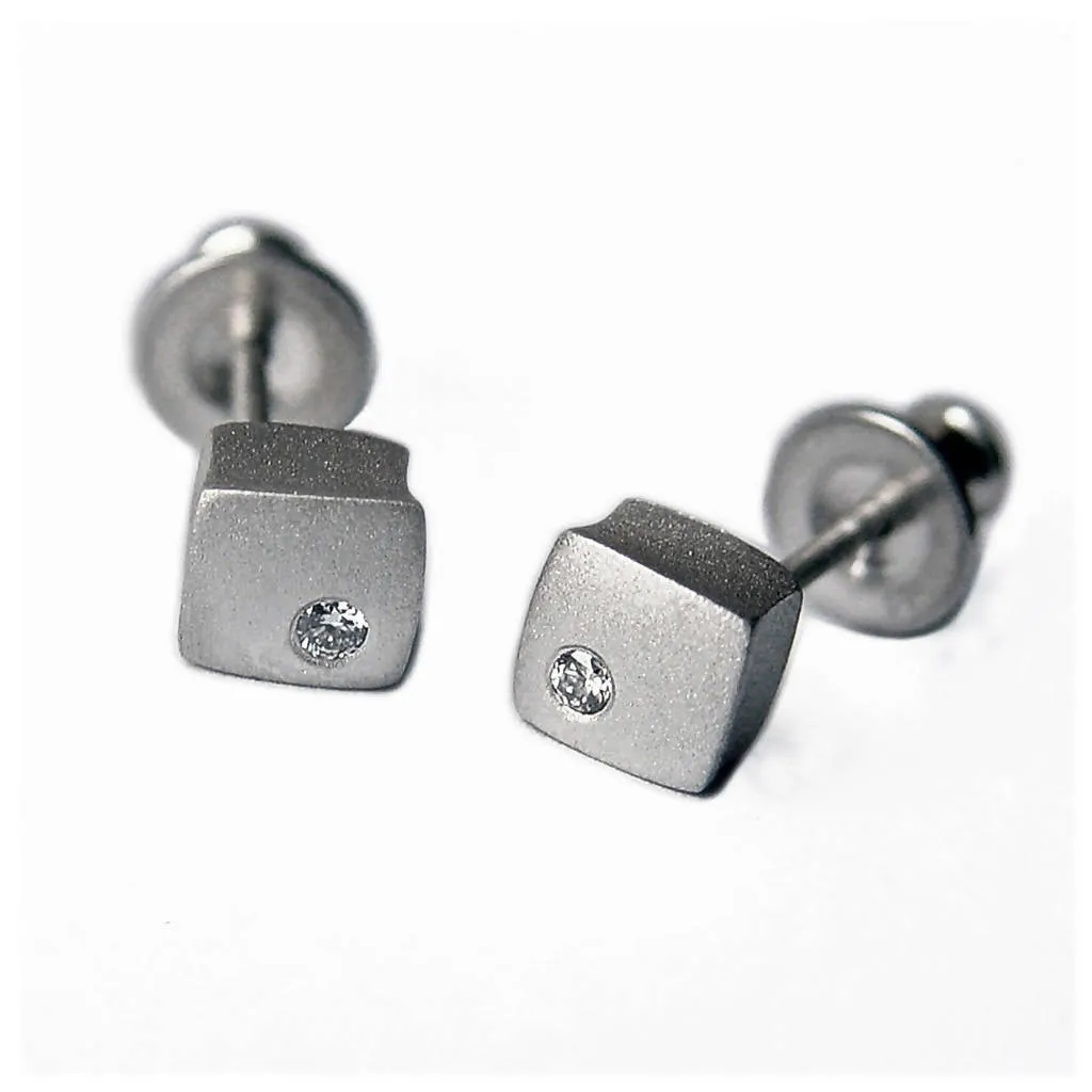 Square silver diamond stud earrings