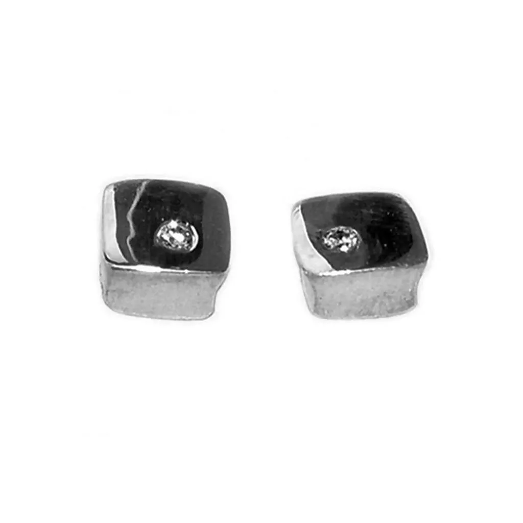 Square silver diamond stud earrings