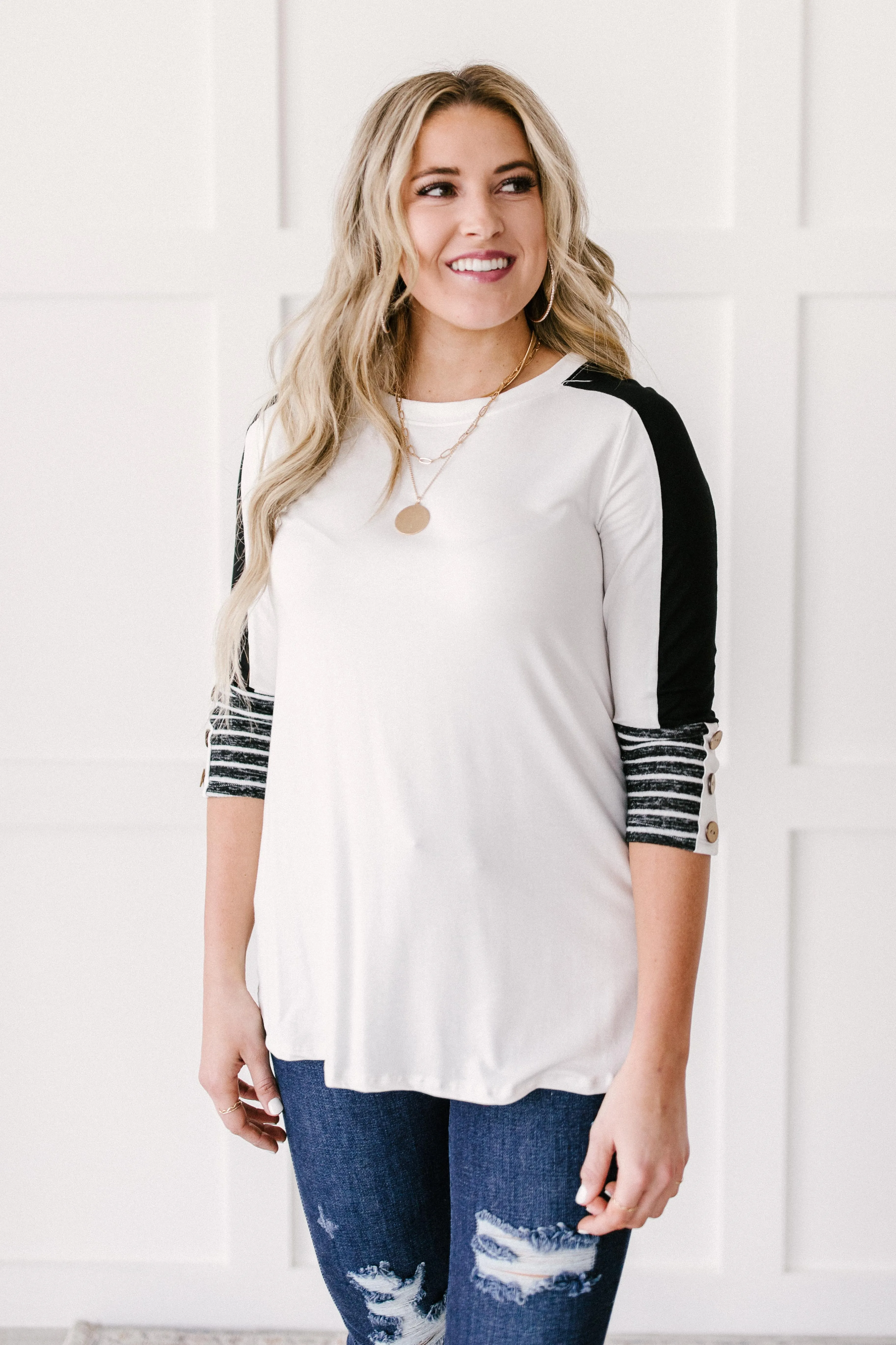 The Edge Of Stripes Top in White