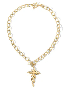 The Mena Flaming Cross Necklace - Gold