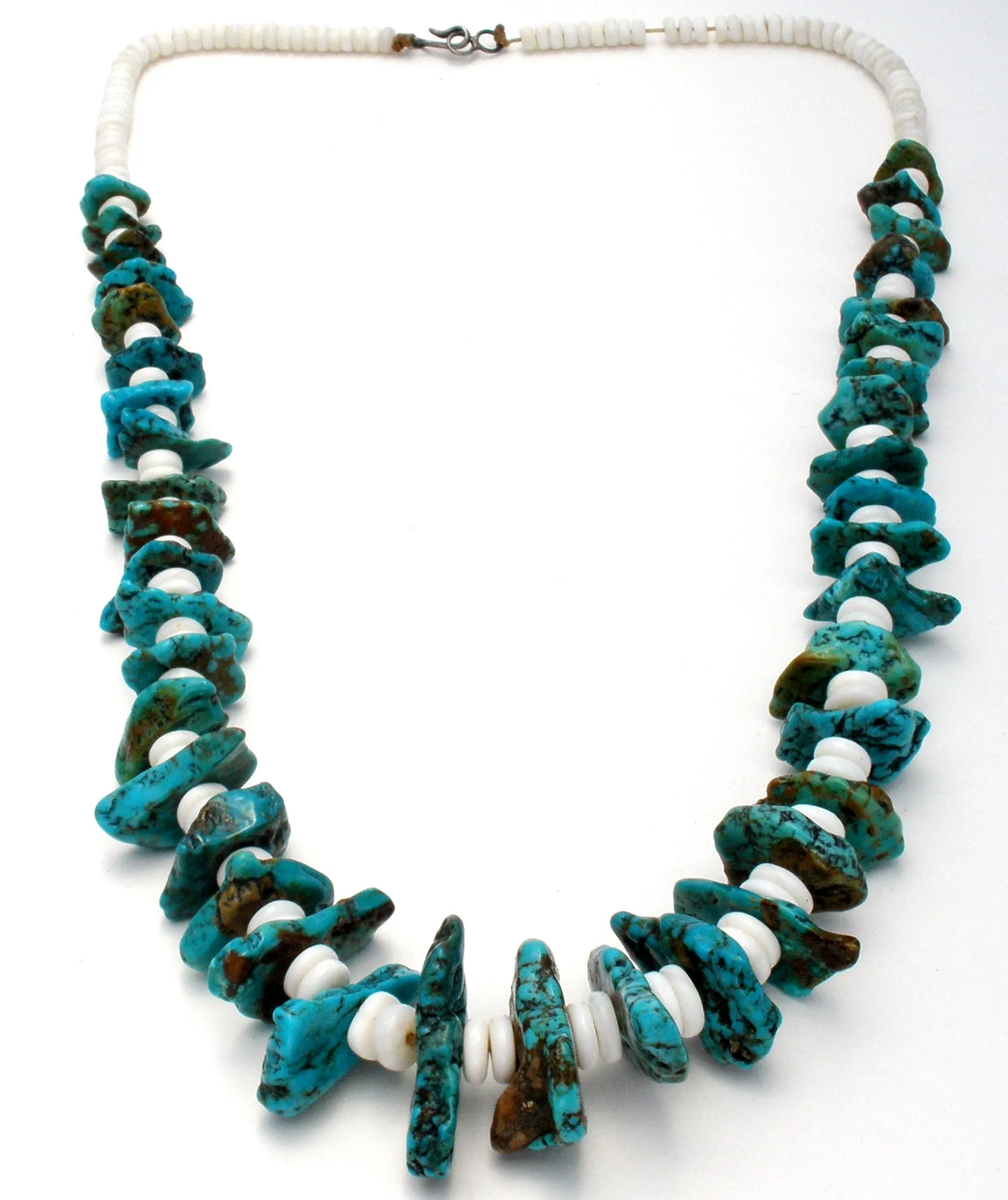 Turquoise Nuggets & Puka Shell Necklace Vintage