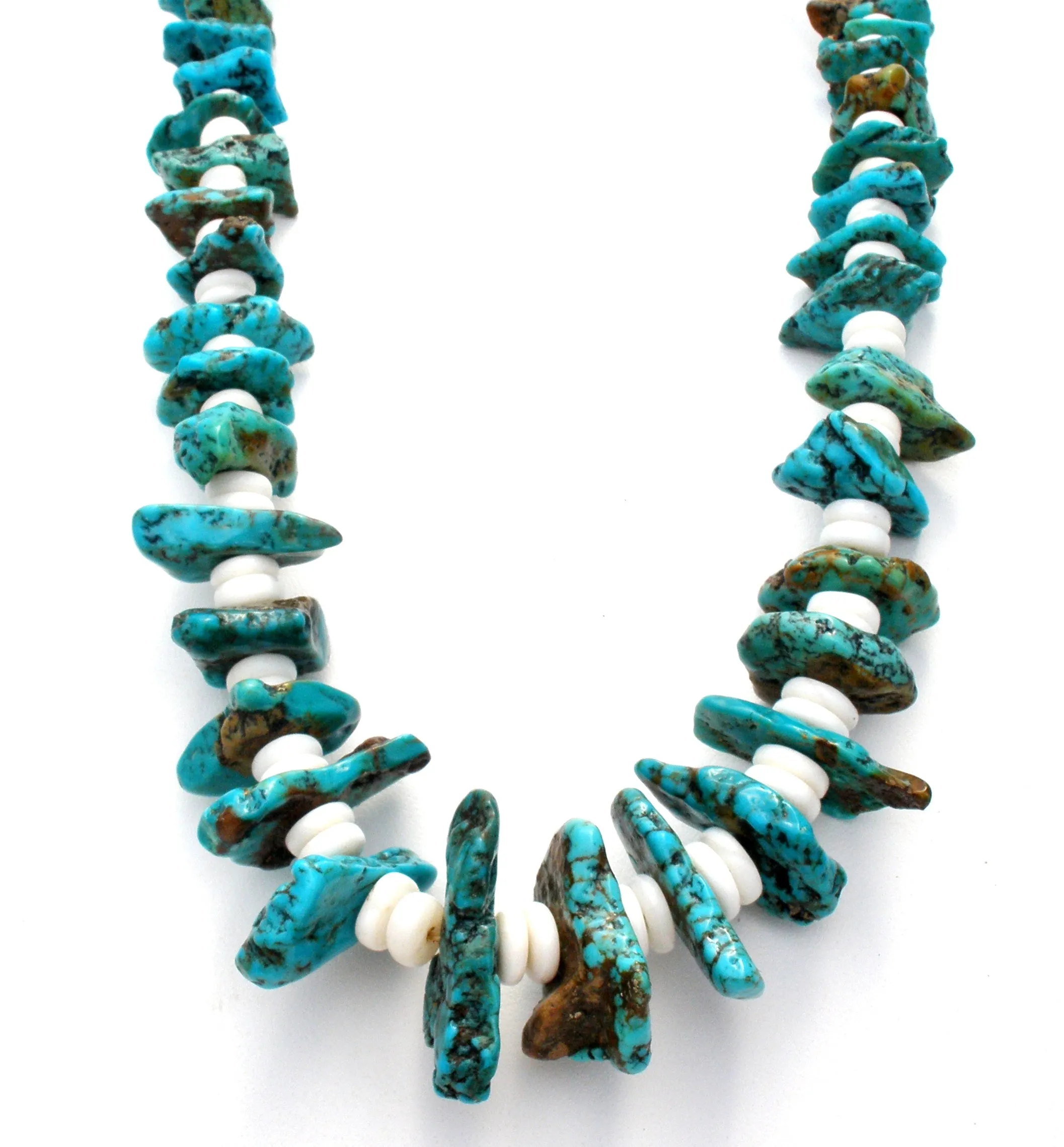 Turquoise Nuggets & Puka Shell Necklace Vintage