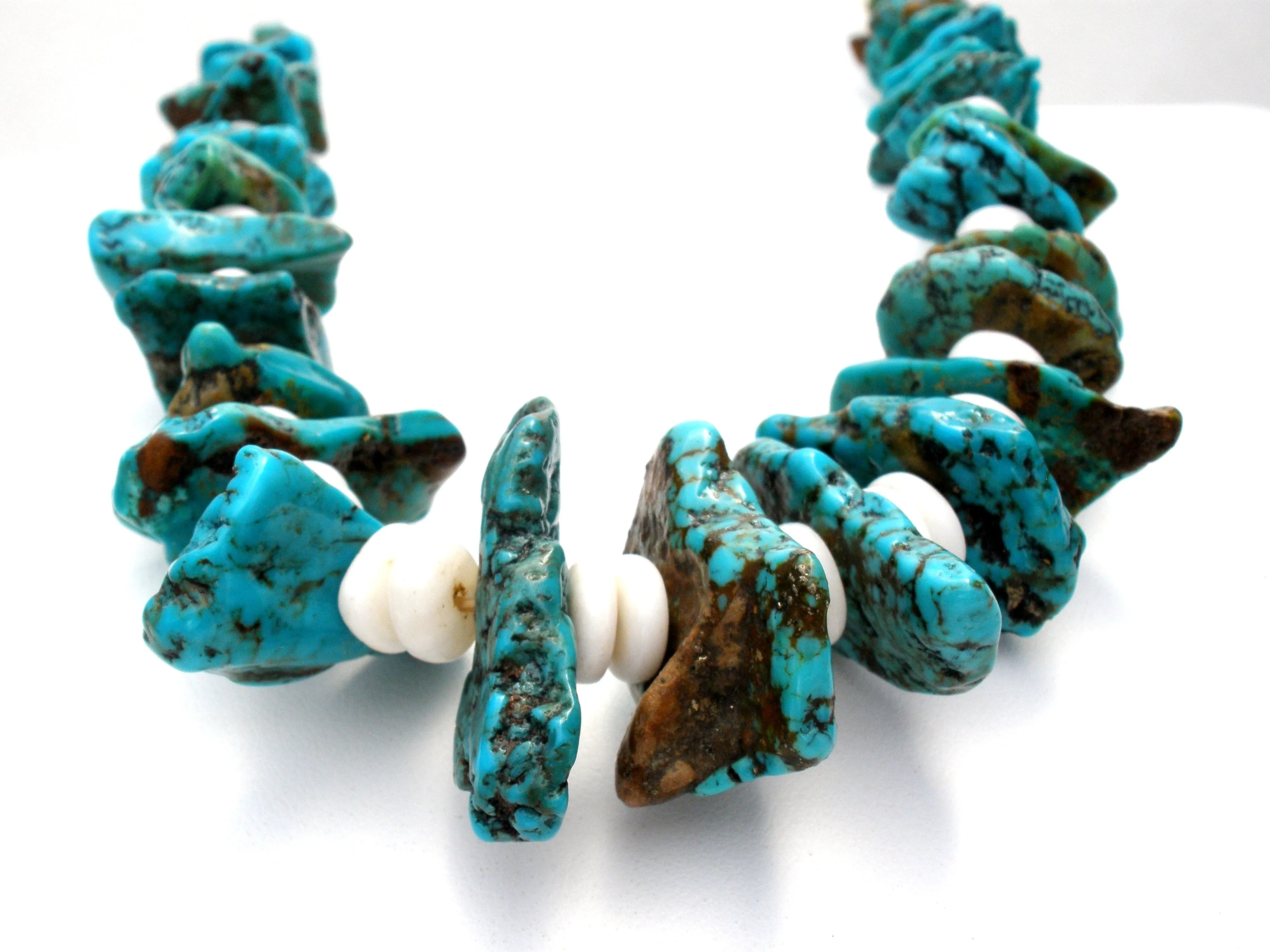 Turquoise Nuggets & Puka Shell Necklace Vintage