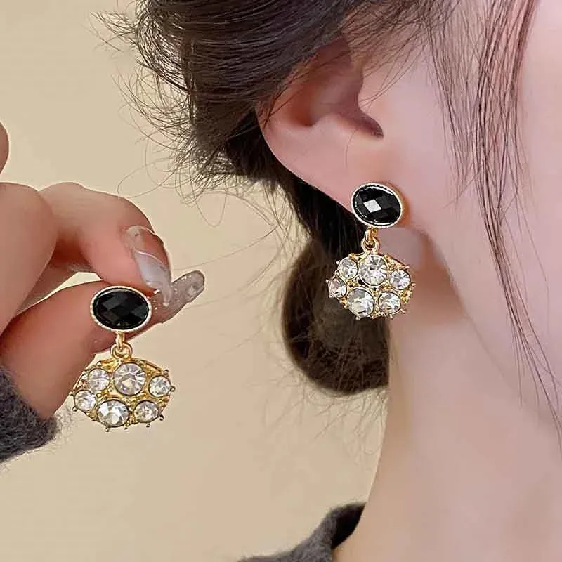 Unique Mosaic Zircon Black Oil Simple Personality Wedding New Earring