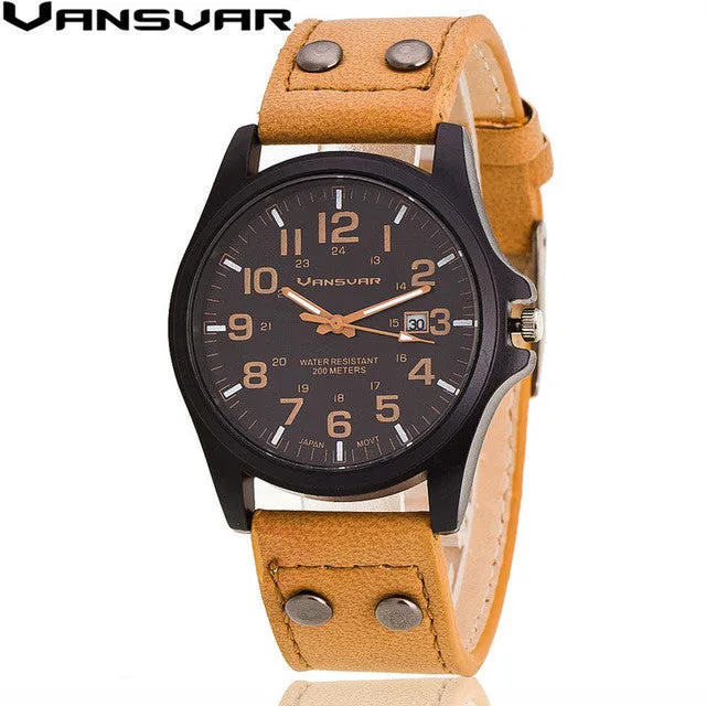 Vansvar 2016 New Fashion Men Wrist Watches Casual Leather Military Watch Analog Quartz Watch Relogio Masculino 1847