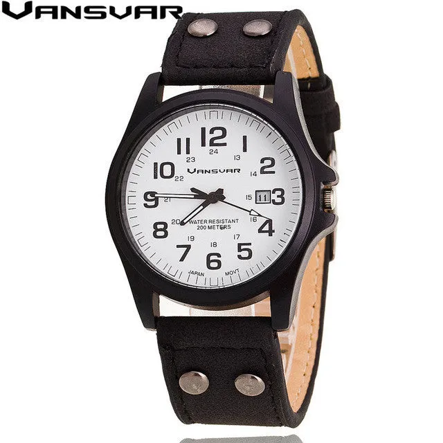 Vansvar 2016 New Fashion Men Wrist Watches Casual Leather Military Watch Analog Quartz Watch Relogio Masculino 1847