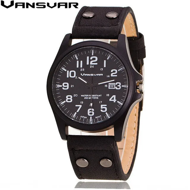 Vansvar 2016 New Fashion Men Wrist Watches Casual Leather Military Watch Analog Quartz Watch Relogio Masculino 1847