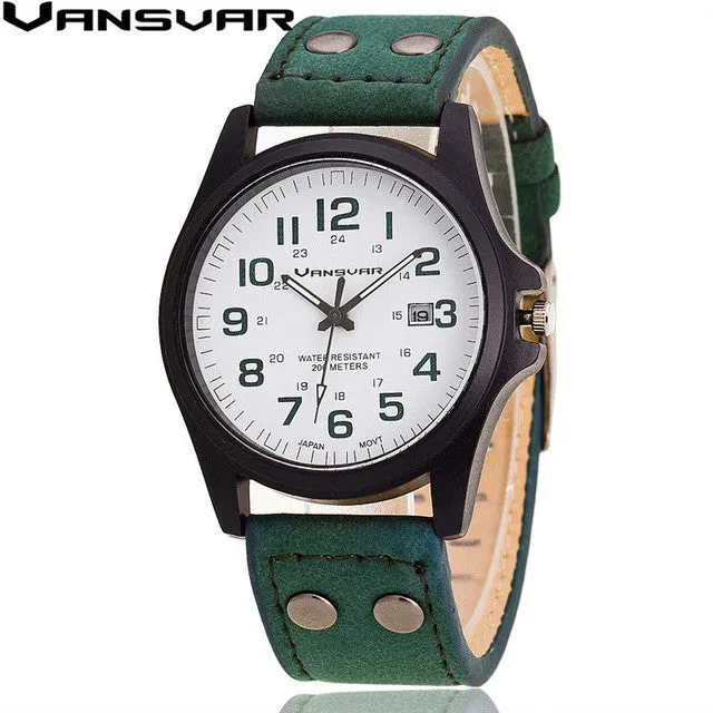 Vansvar 2016 New Fashion Men Wrist Watches Casual Leather Military Watch Analog Quartz Watch Relogio Masculino 1847