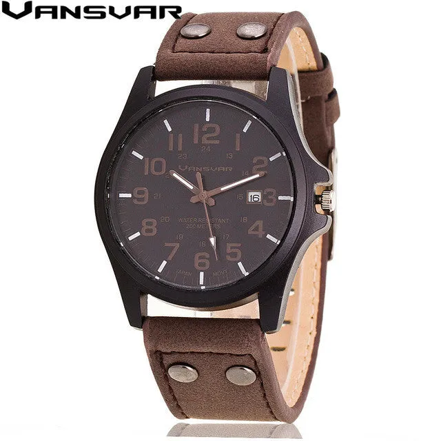 Vansvar 2016 New Fashion Men Wrist Watches Casual Leather Military Watch Analog Quartz Watch Relogio Masculino 1847