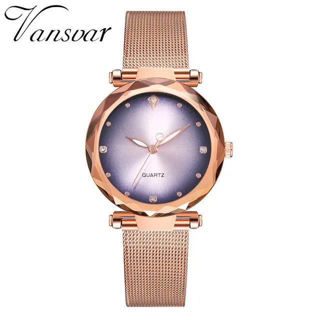 Vansvar Modern Fashion Quartz Watch Men Women Mesh Watch High Quality Casual Wristwatch Gift for Female 533