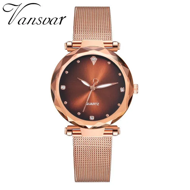 Vansvar Modern Fashion Quartz Watch Men Women Mesh Watch High Quality Casual Wristwatch Gift for Female 533