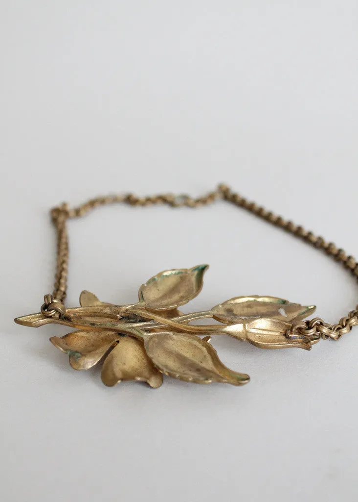 Vintage 1940s Brass Flower Choker Necklace