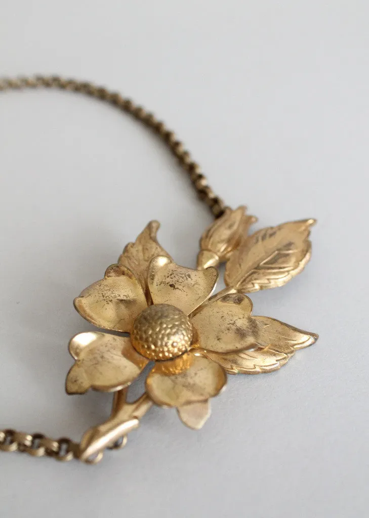 Vintage 1940s Brass Flower Choker Necklace