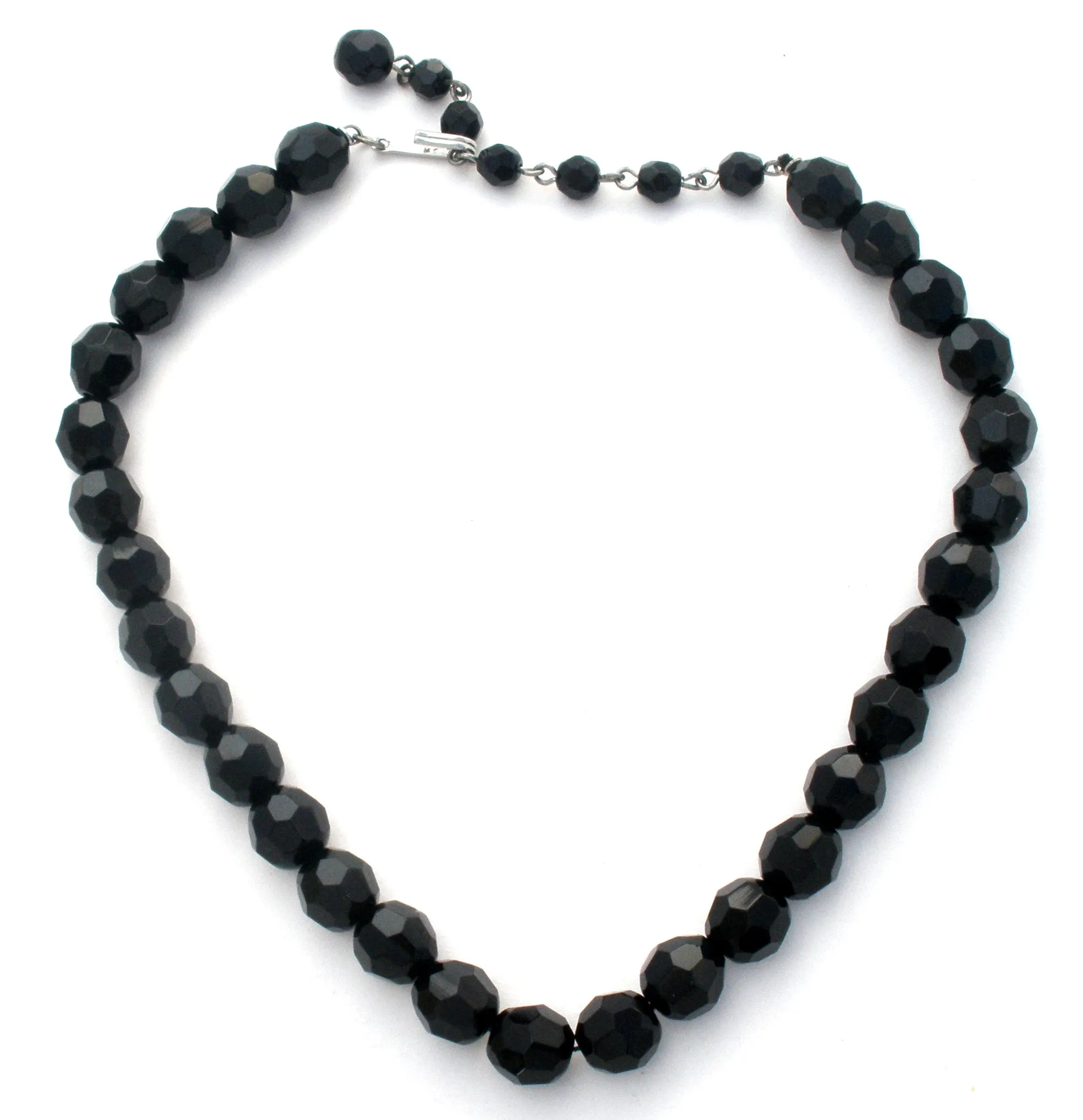 Vintage Black Glass Bead Necklace 15"