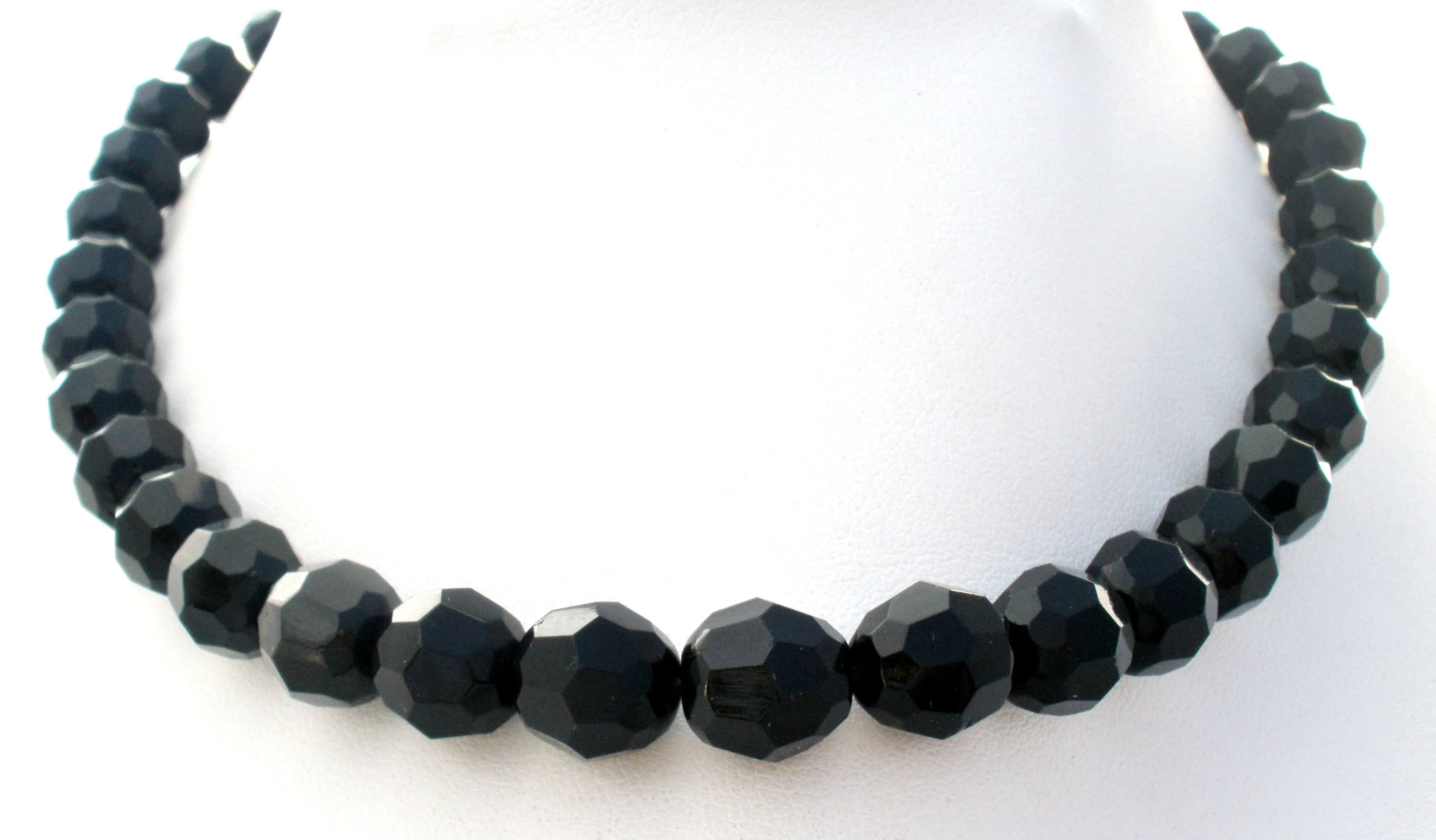 Vintage Black Glass Bead Necklace 15"