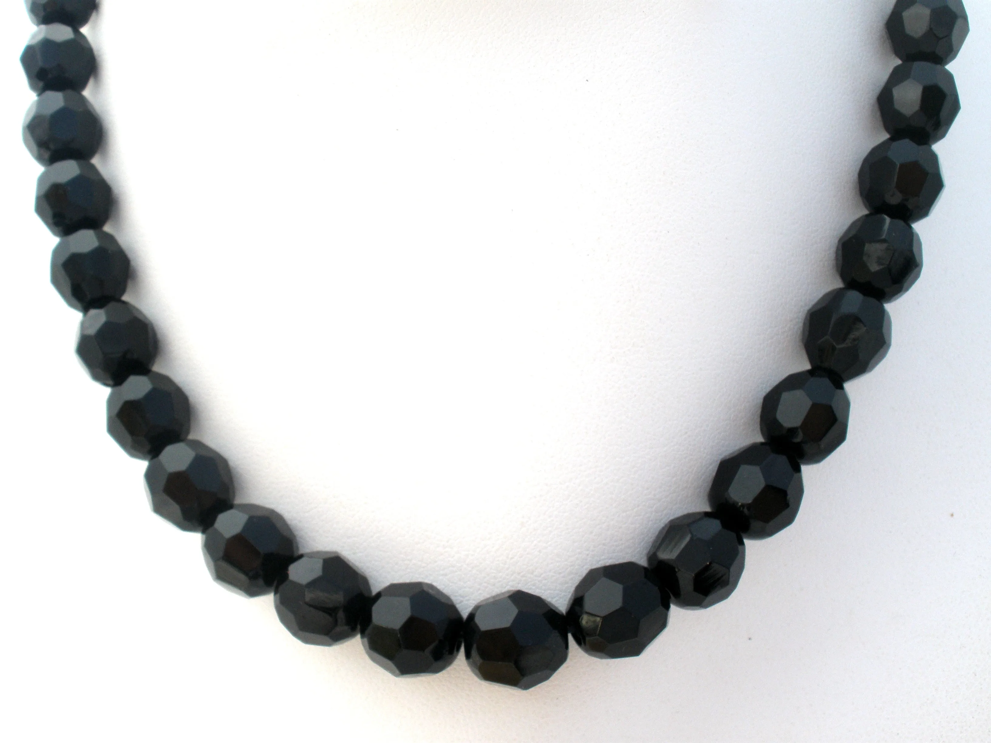 Vintage Black Glass Bead Necklace 15"