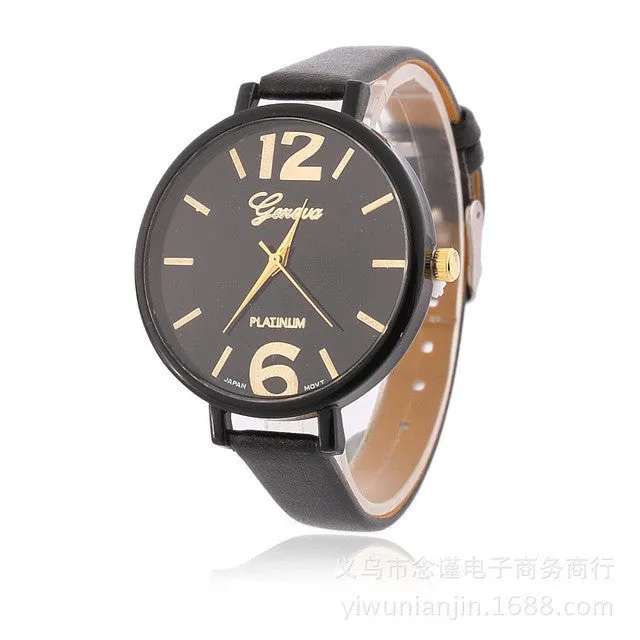 Women Leather Watch Fashion Casual Large Dial Digital Quartz Wristwatch Free Shipping   WR001