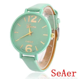 Women Leather Watch Fashion Casual Large Dial Digital Quartz Wristwatch Free Shipping   WR001