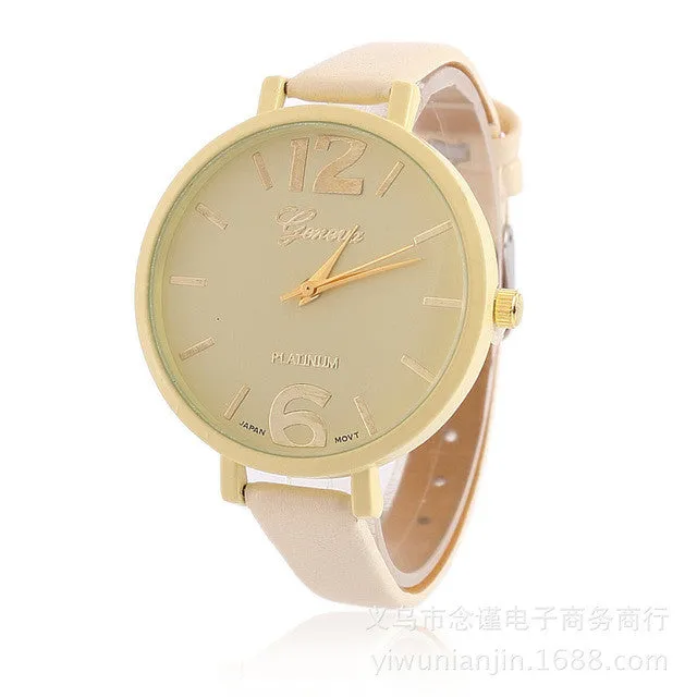 Women Leather Watch Fashion Casual Large Dial Digital Quartz Wristwatch Free Shipping   WR001