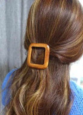 wood barrette circle square natural hair accessory for women